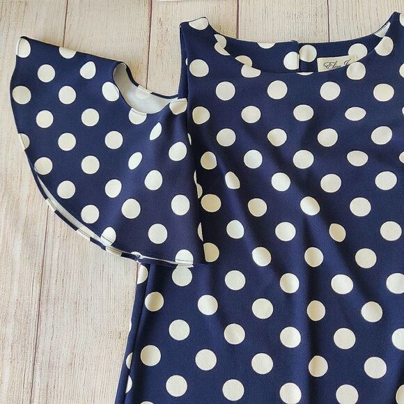 Eliza J Polka Dot Cold-Shoulder Stretch Dress sz 2 - Picture 7 of 10